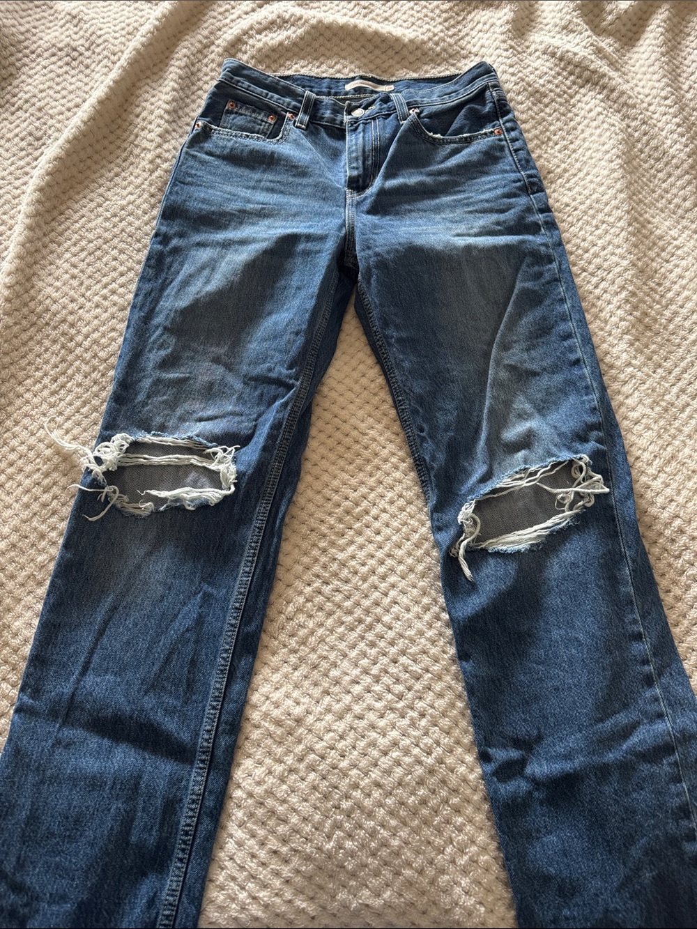 Levi's Blue Straight-Leg Ripped Jeans